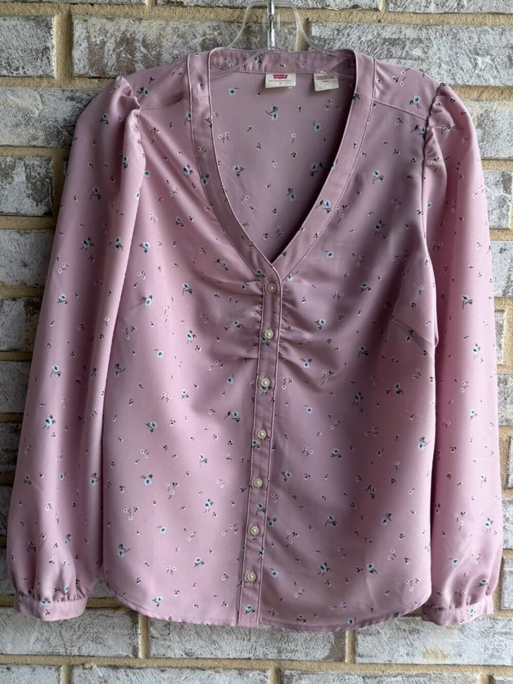 Levi's Button Up V-Neck Long Sleeve Floral Blouse Women's Size S